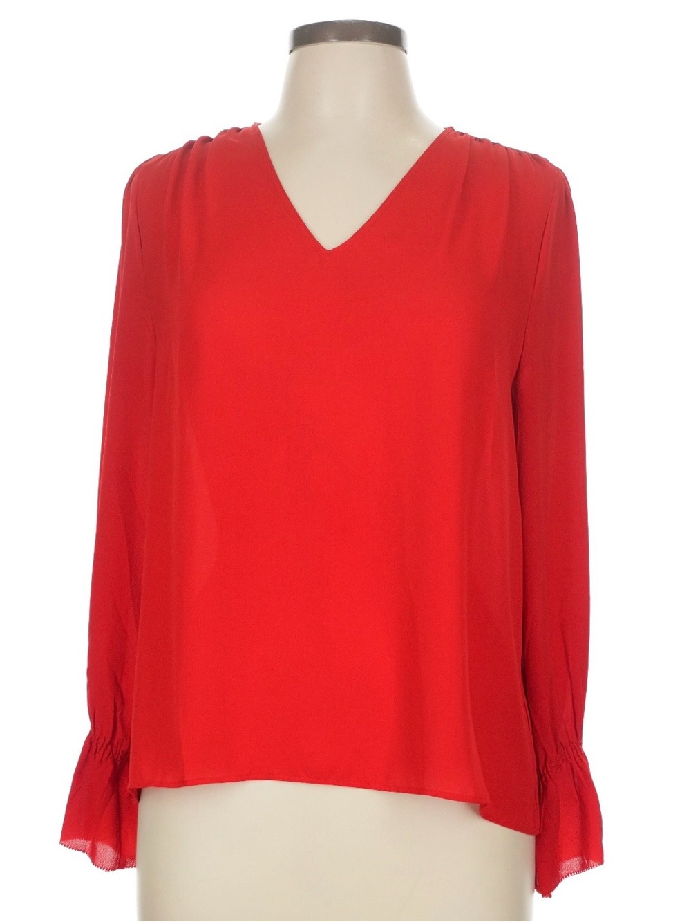 Ann Taylor Red V-Neck Long Sleeve Blouse